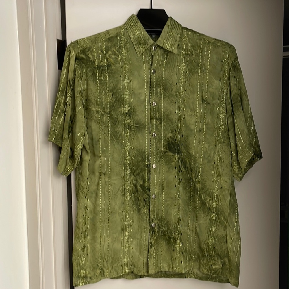Mens ombré avocado green semi sheer cocktail shirt